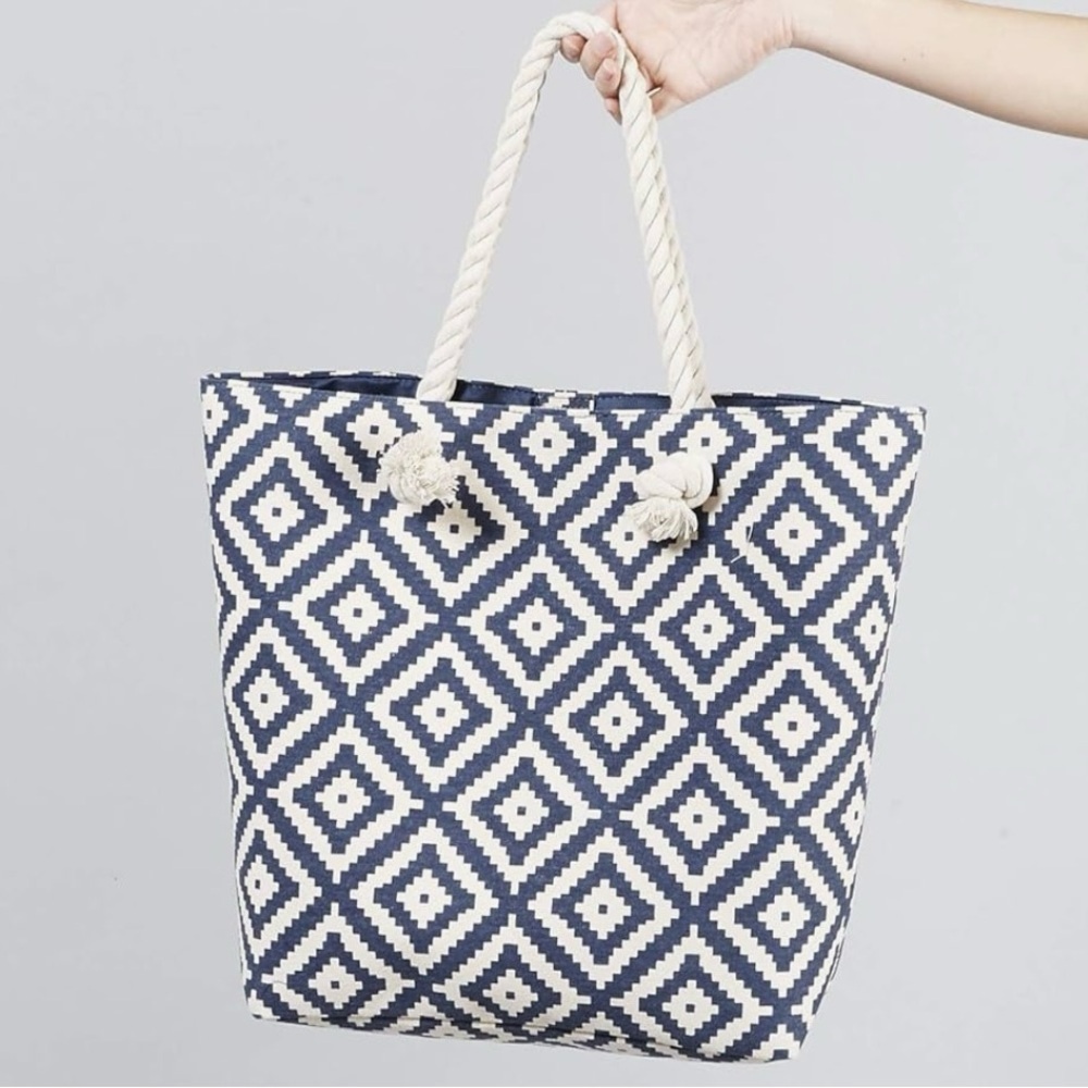 Summer & Rose Navy Diamond Tote bag Navy and Cream Geometric Tote Bag